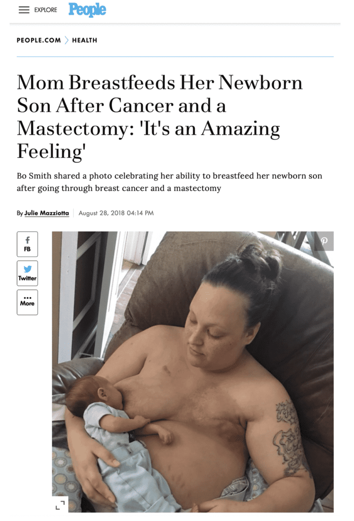 People Magazine article "Mom breastfeeds her newborn son after cancer and a masectomy :'It's an amazing feeling"