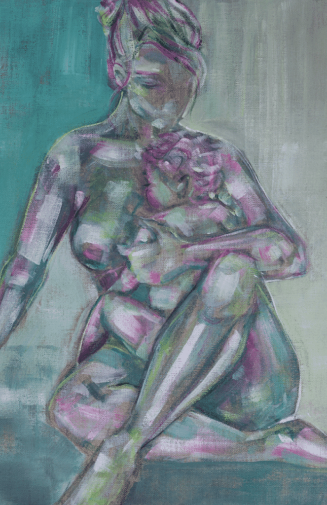 Painting of mom breastfeeding by Chloe Trayhurn