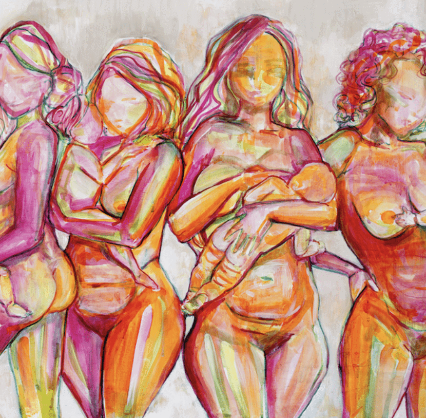 Painting of women breastfeeding by Chloe Trayhurn