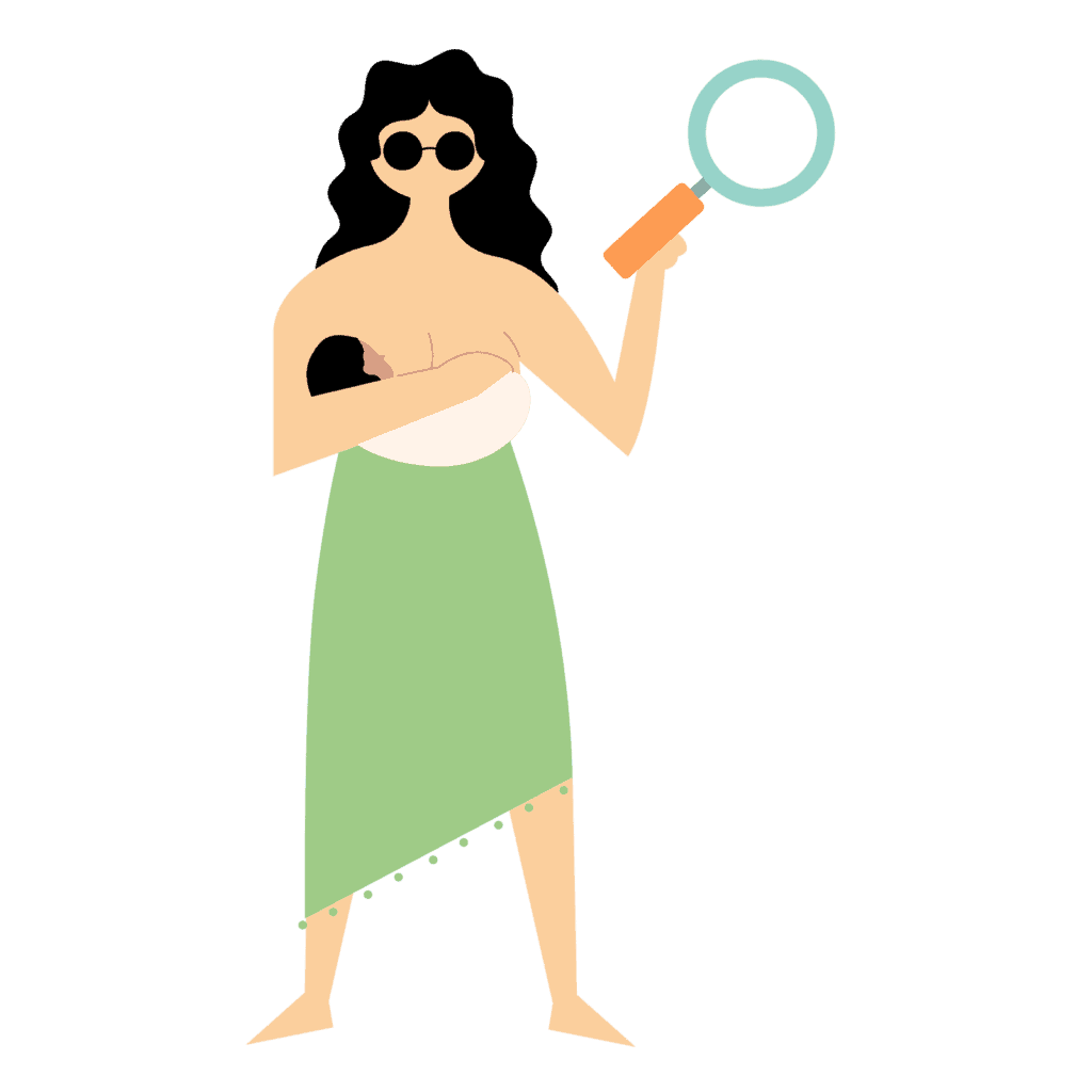 Graphic of woman breastfeeding while holding a magnifying glass